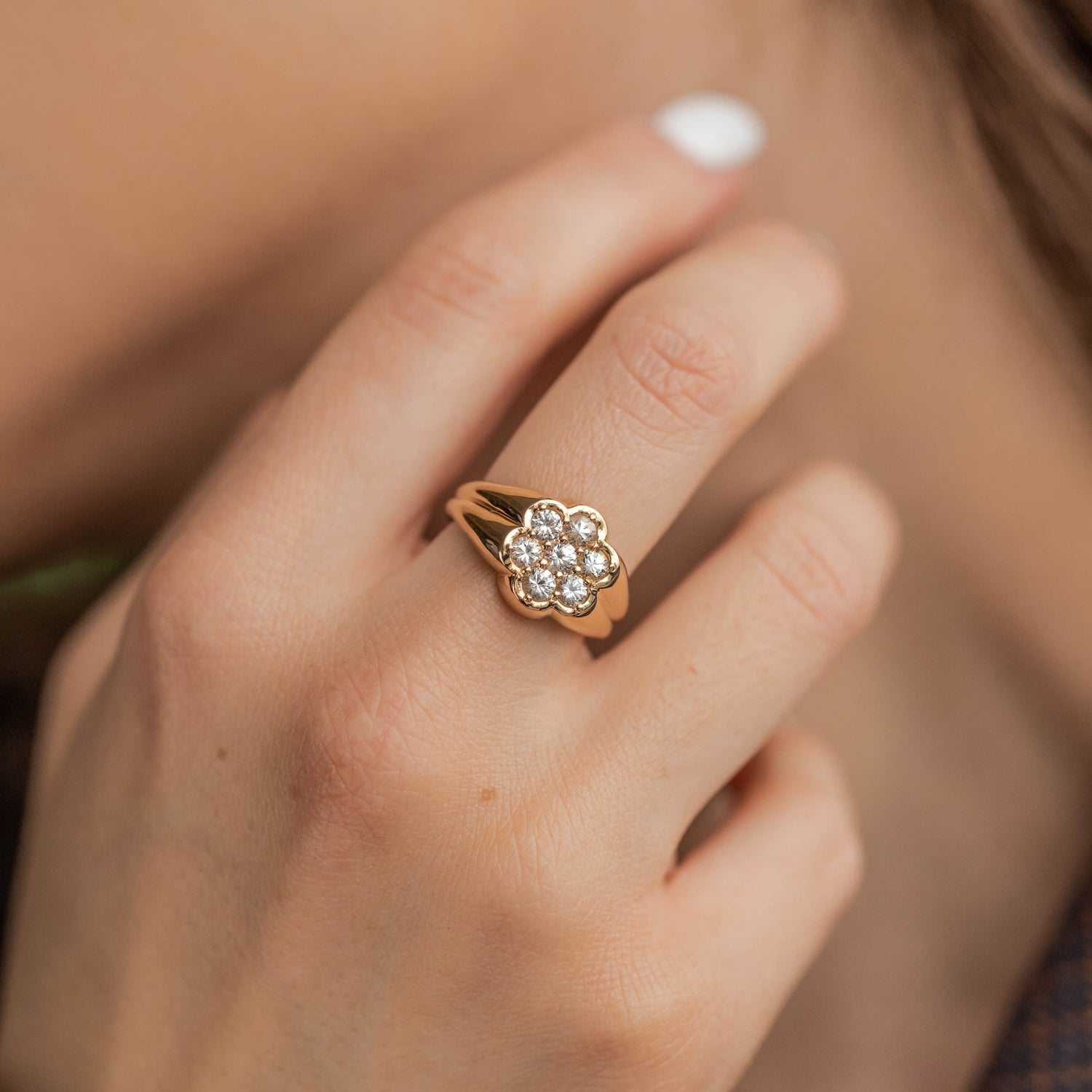 The Floral White Sapphire Signet Ring