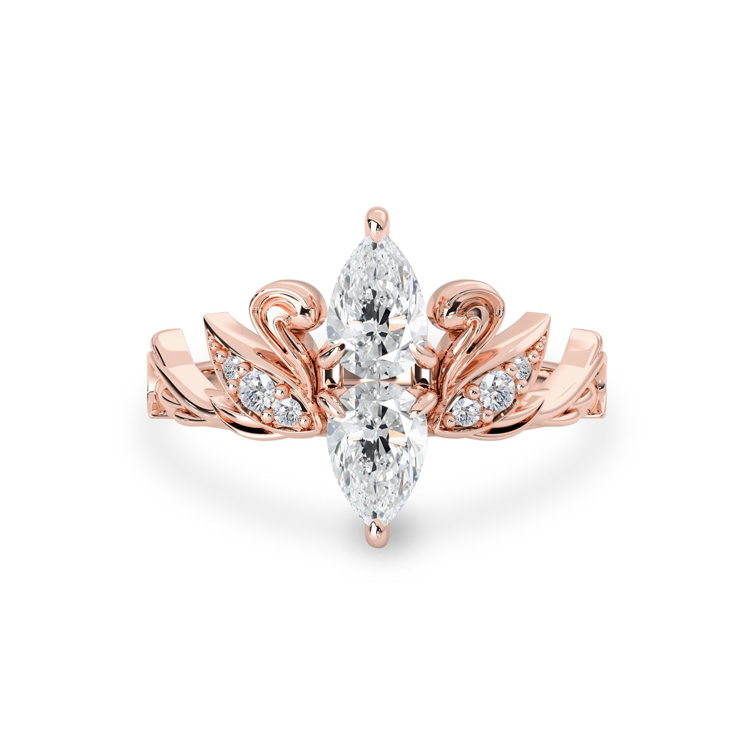 Pear Love Swan Engagement Ring, Pear Cut With Two Swans