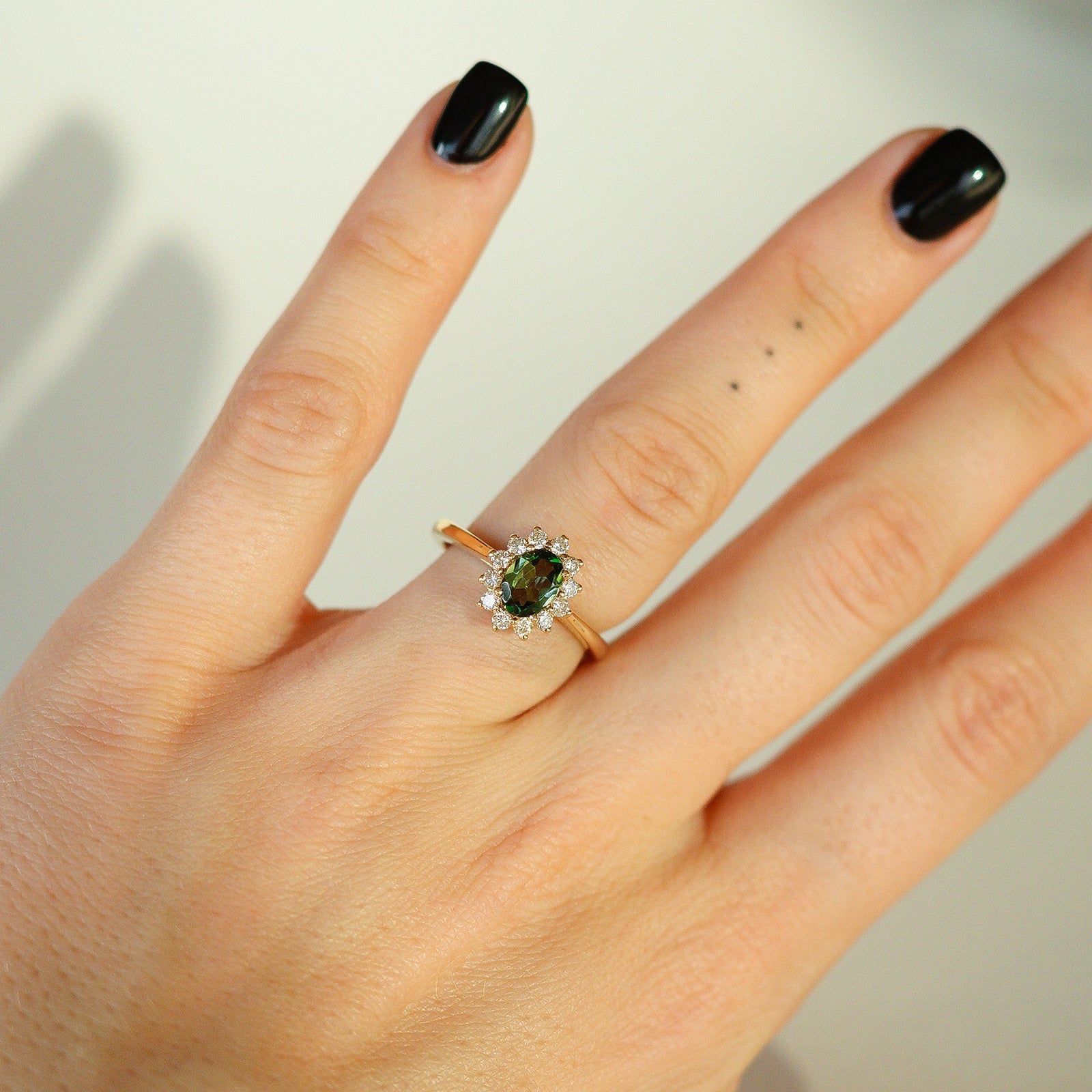 Stunning Belle Halo Engagement Ring, Tourmaline & Diamonds