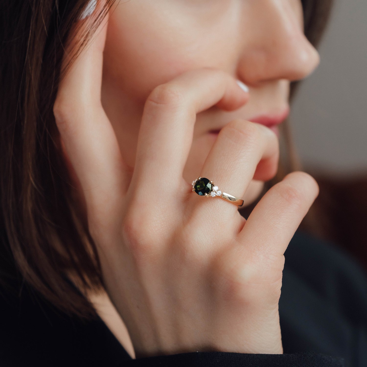 Emerald Dream Engagement Ring: Green Tourmaline & Diamonds