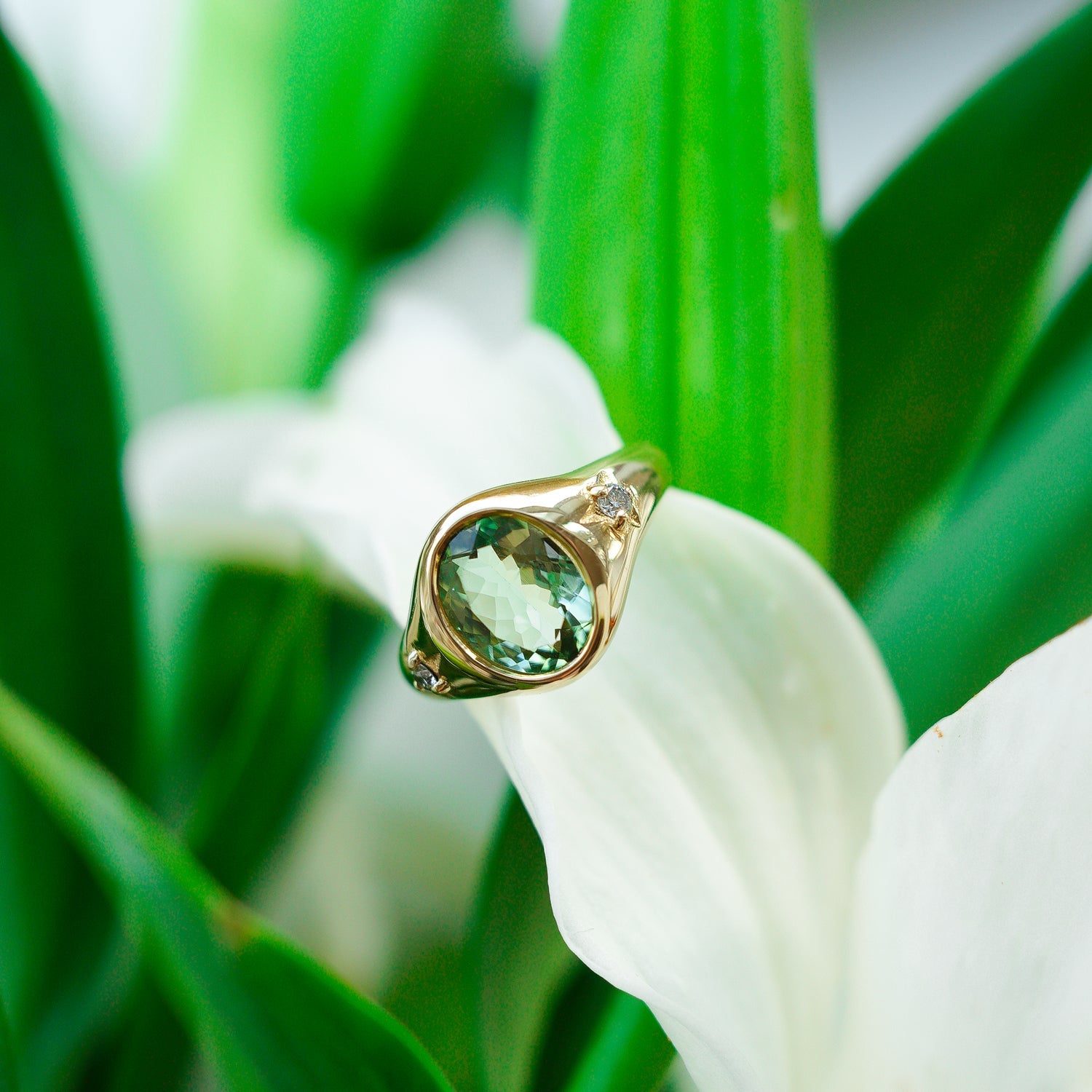 Mint Green Tourmaline Signet Ring