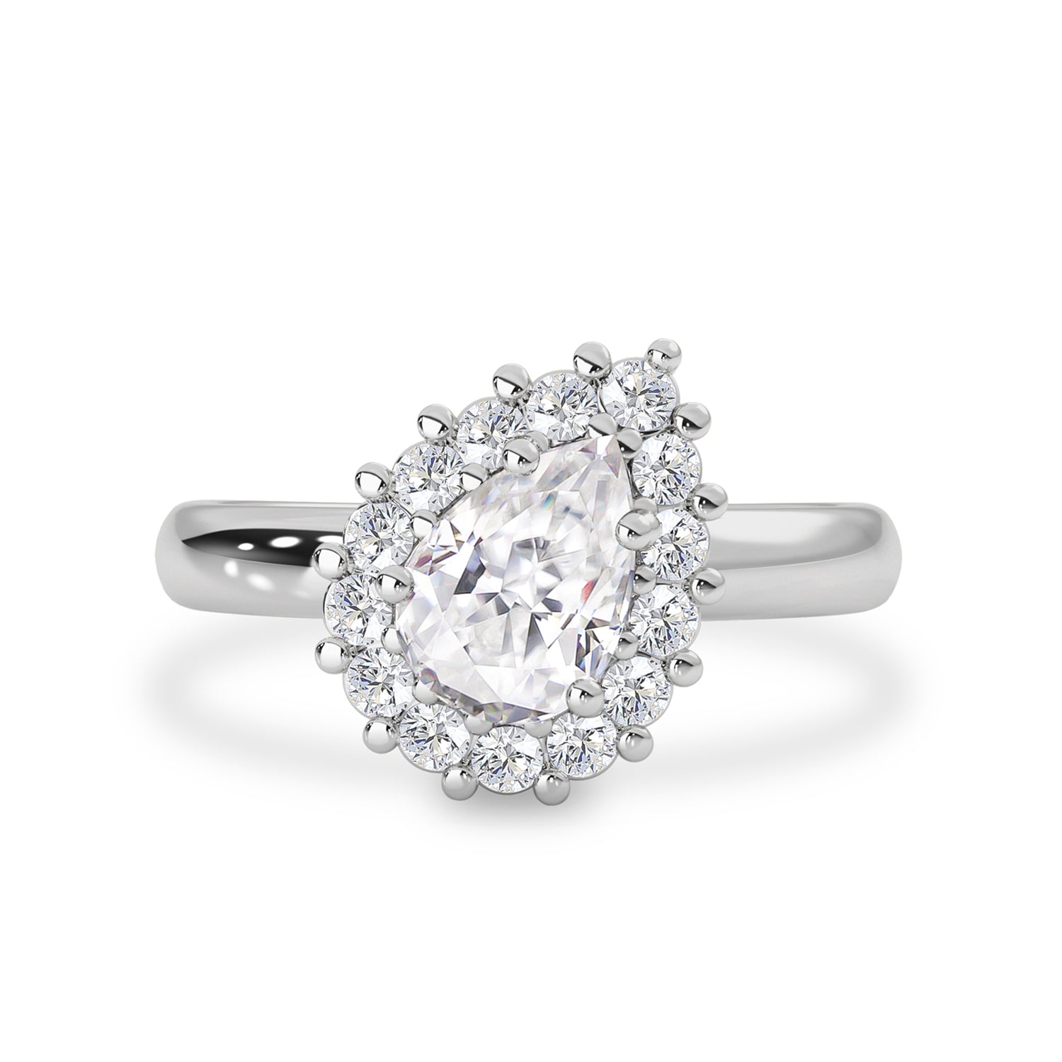 Queen Charlotte Island Pear Halo Ring, Moissanite With Diamond