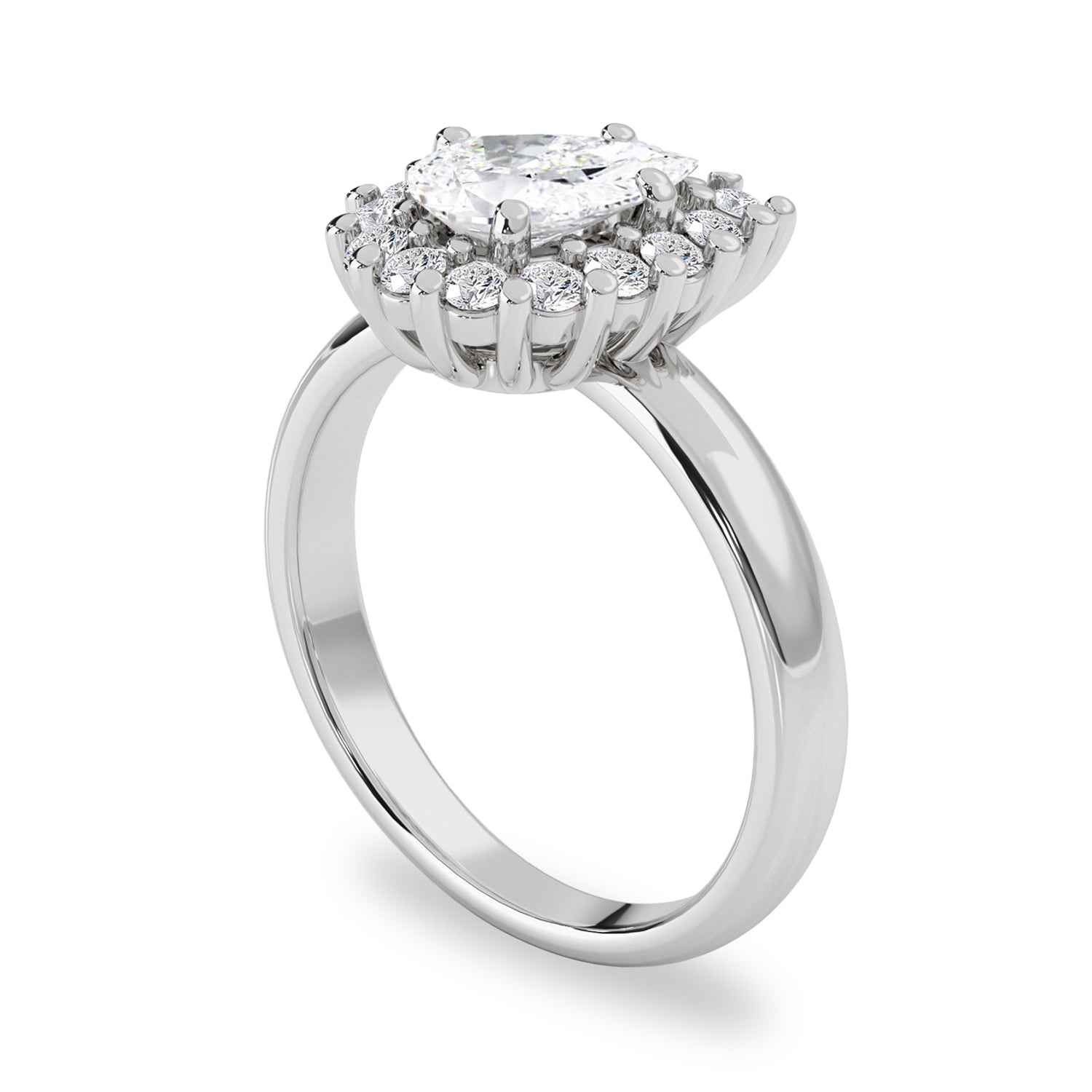 Queen Charlotte Island Pear Halo Ring, Moissanite With Diamond