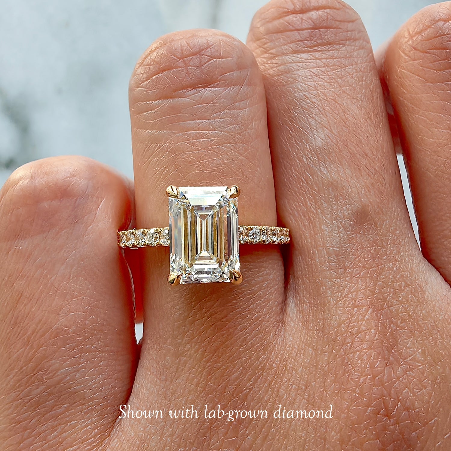 Vera Emerald Cut Engagement Ring, Moissanite/Lab Grown Diamond