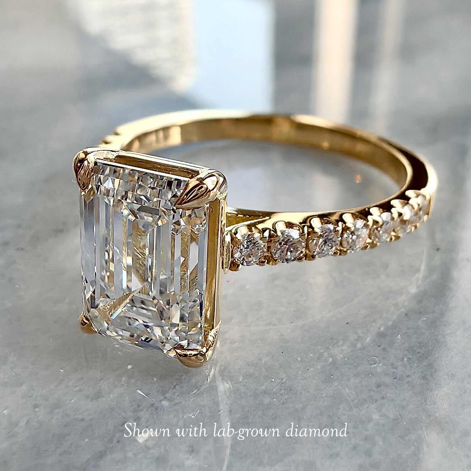 Vera Emerald Cut Engagement Ring, Moissanite/Lab Grown Diamond