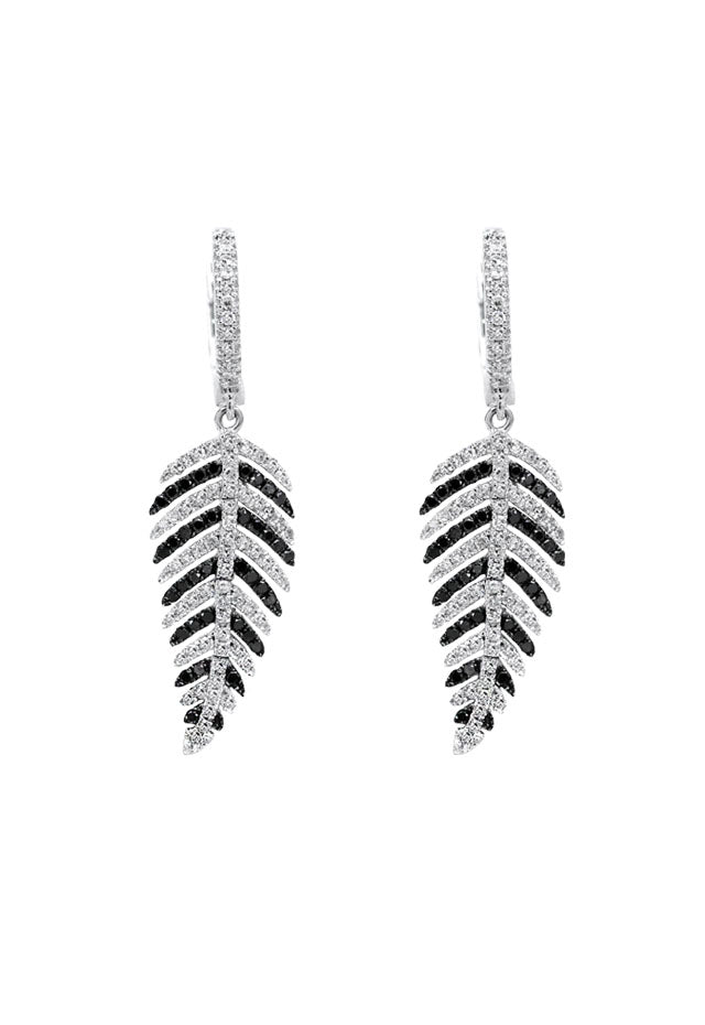 14K White Gold Black and White Diamond Earrings, 1.05 TCW