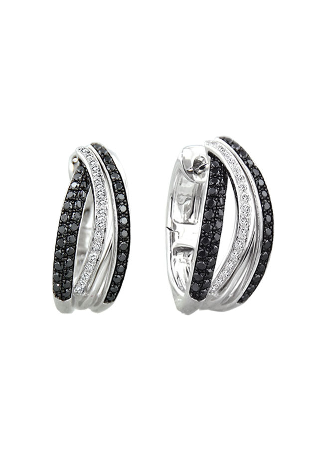 14K White Gold Black and White Diamond Earrings, .71 TCW