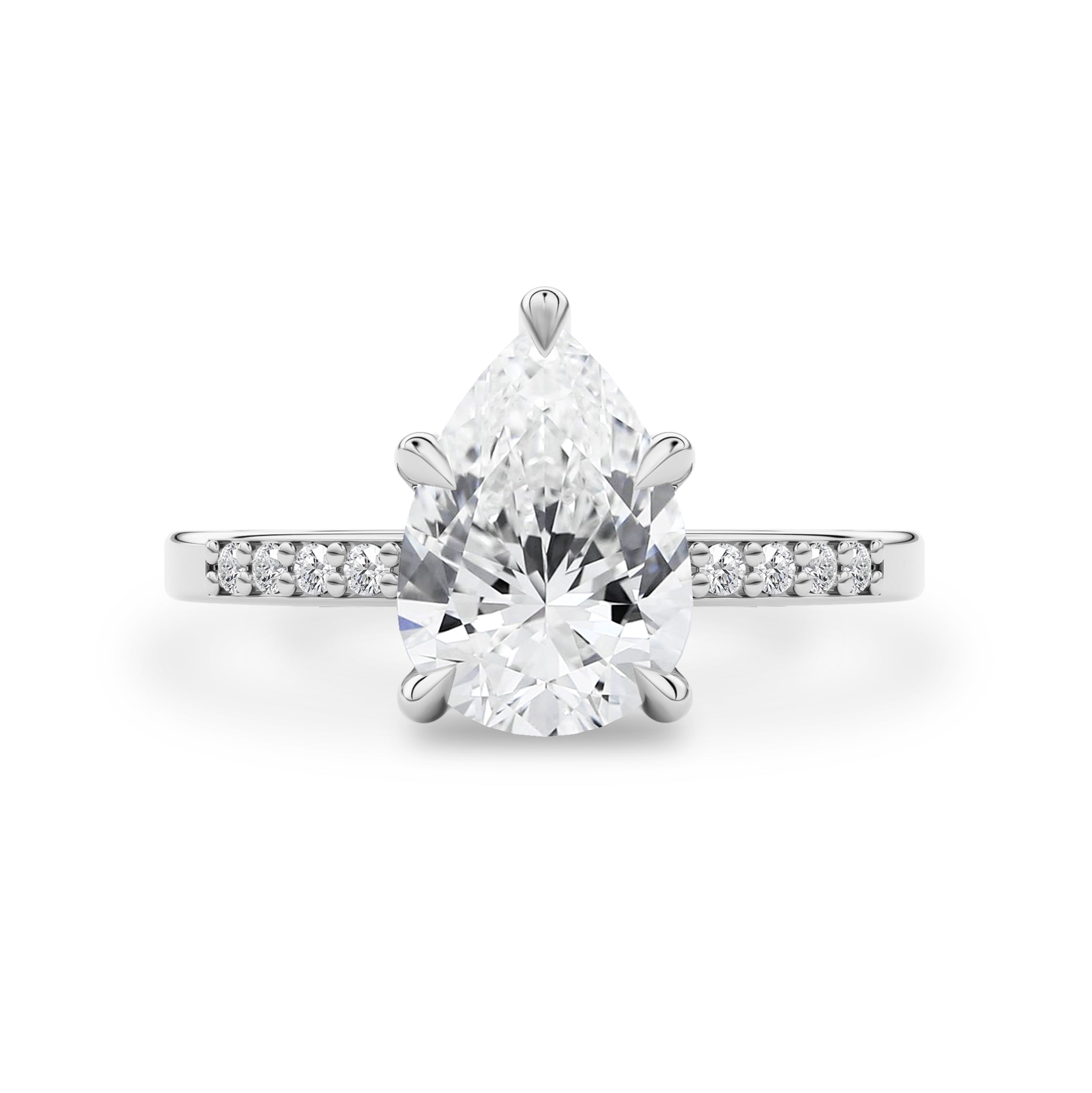 Brynlee 5 Claw Pear Engagement Ring, Solitaire with Pave