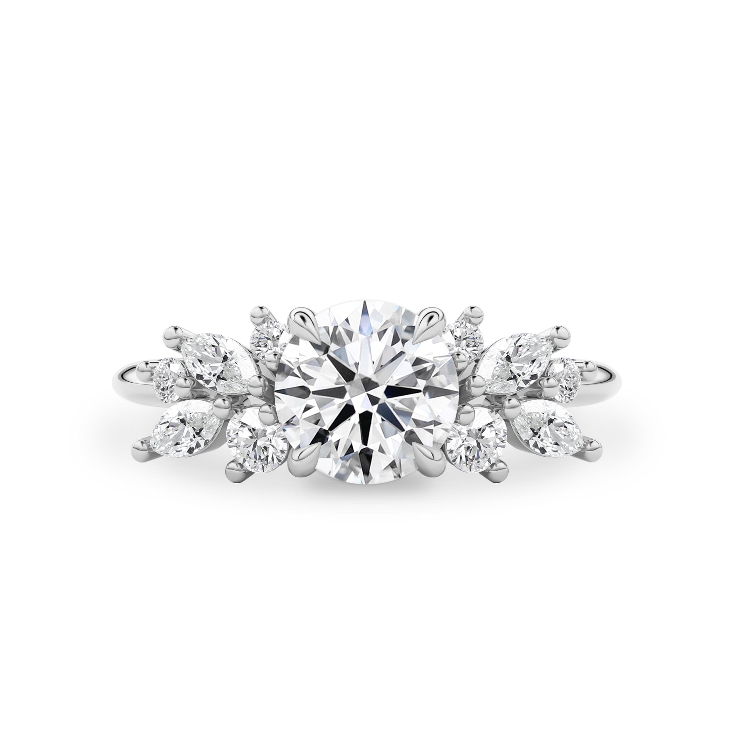 Round Anna's Dream Engagement Ring, Round Brilliant With Marquise