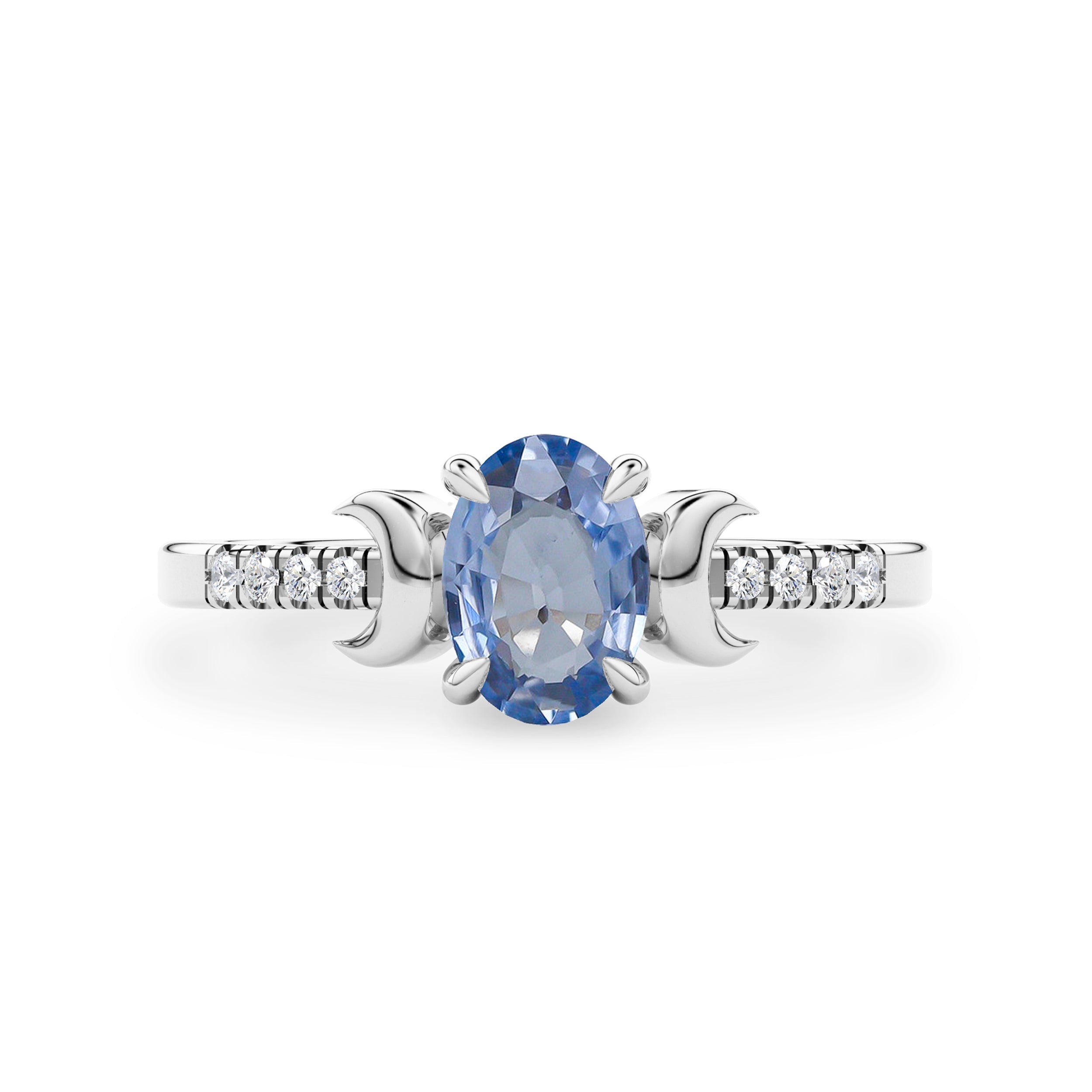 Whistler Doom Moon Blue Sapphire Engagement Ring, Pavé