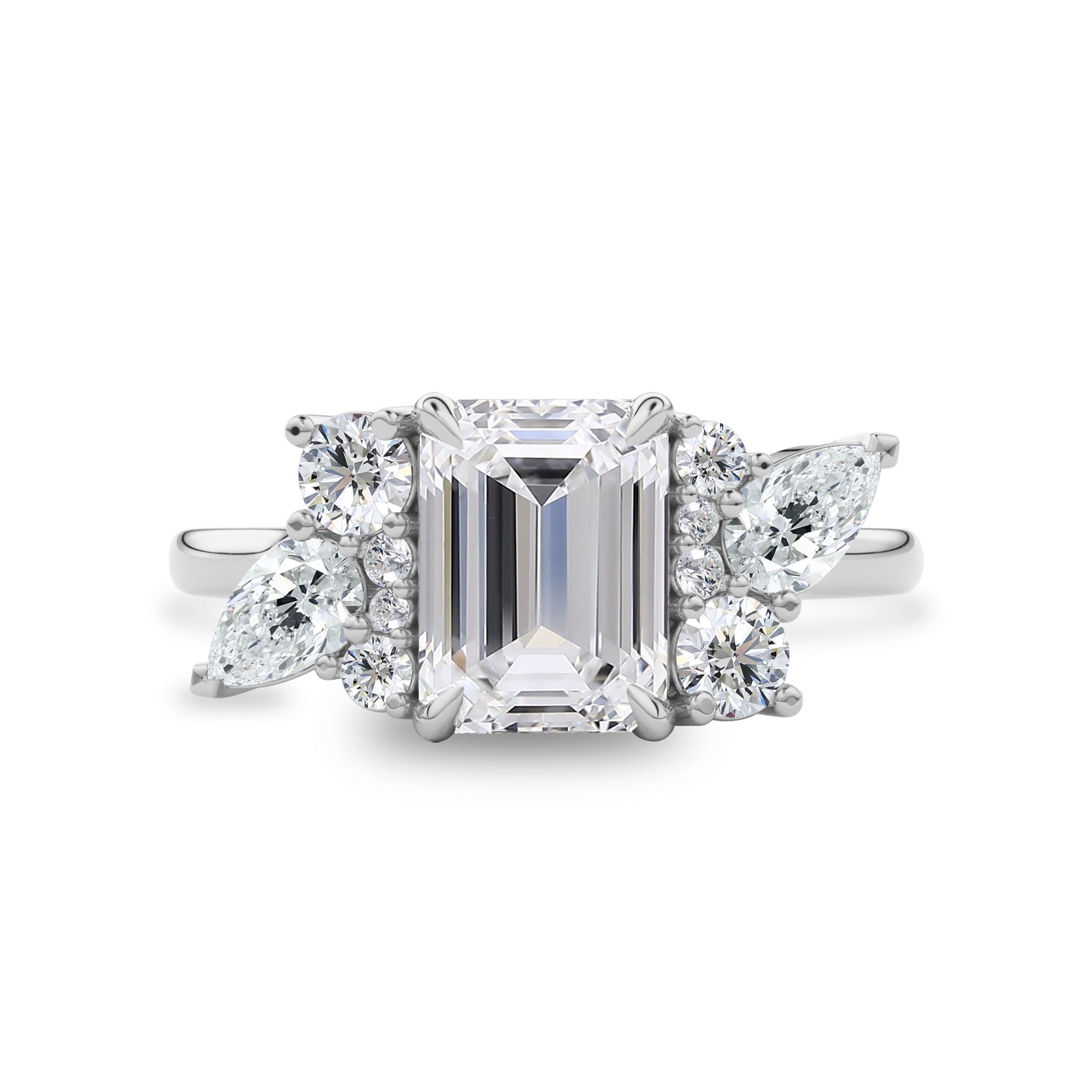 Meghan Emerald Cut Asymmetric Cluster Engagement Ring