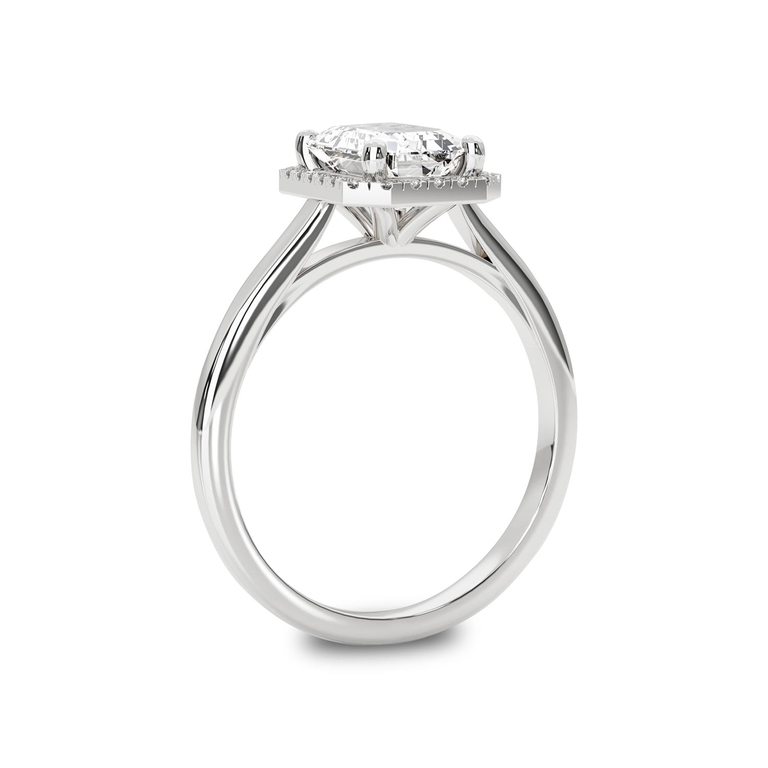 Eva Halo Engagement Ring, Emerald Cut With Cathedral