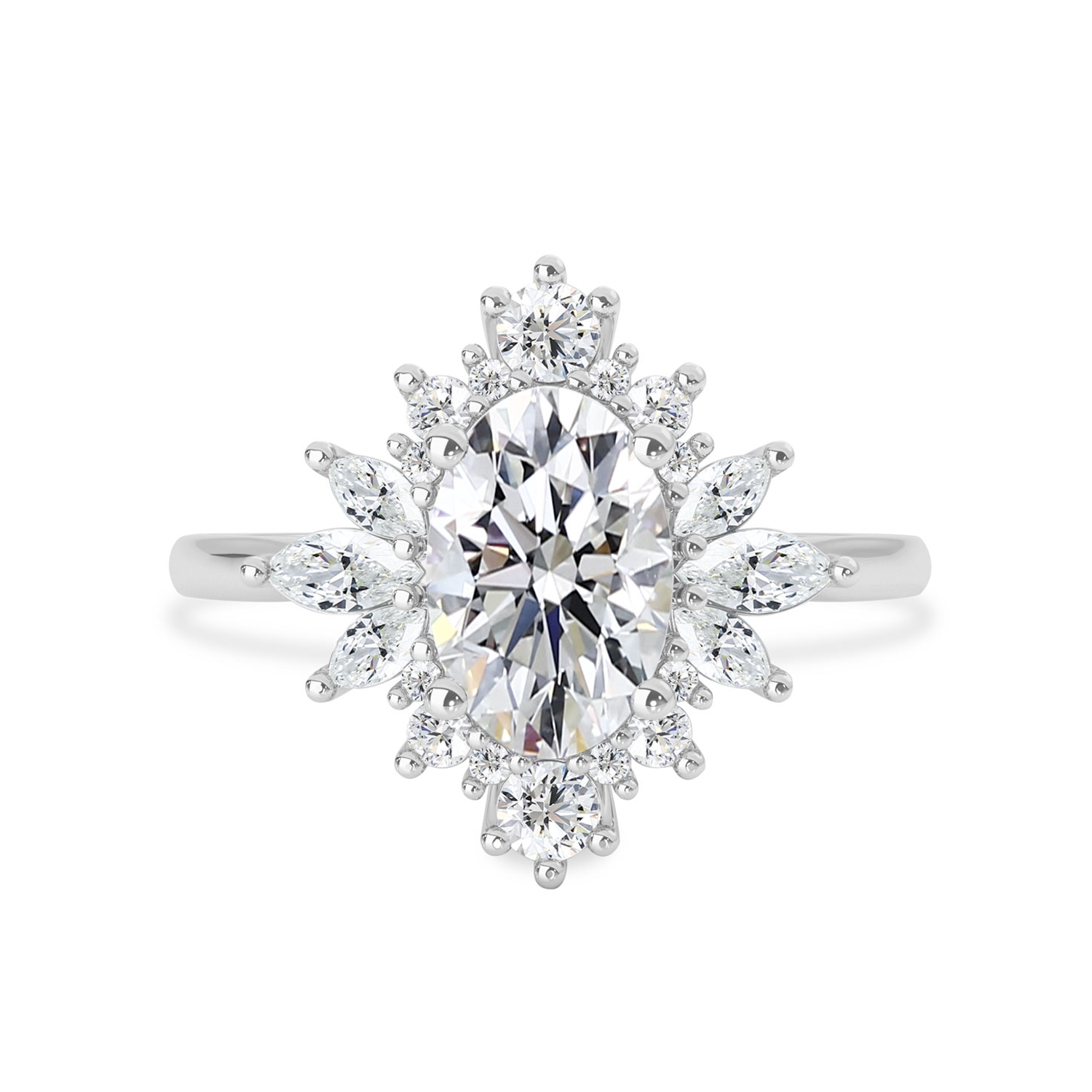 Mila Wings Halo Engagement Ring, Oval With Marquise