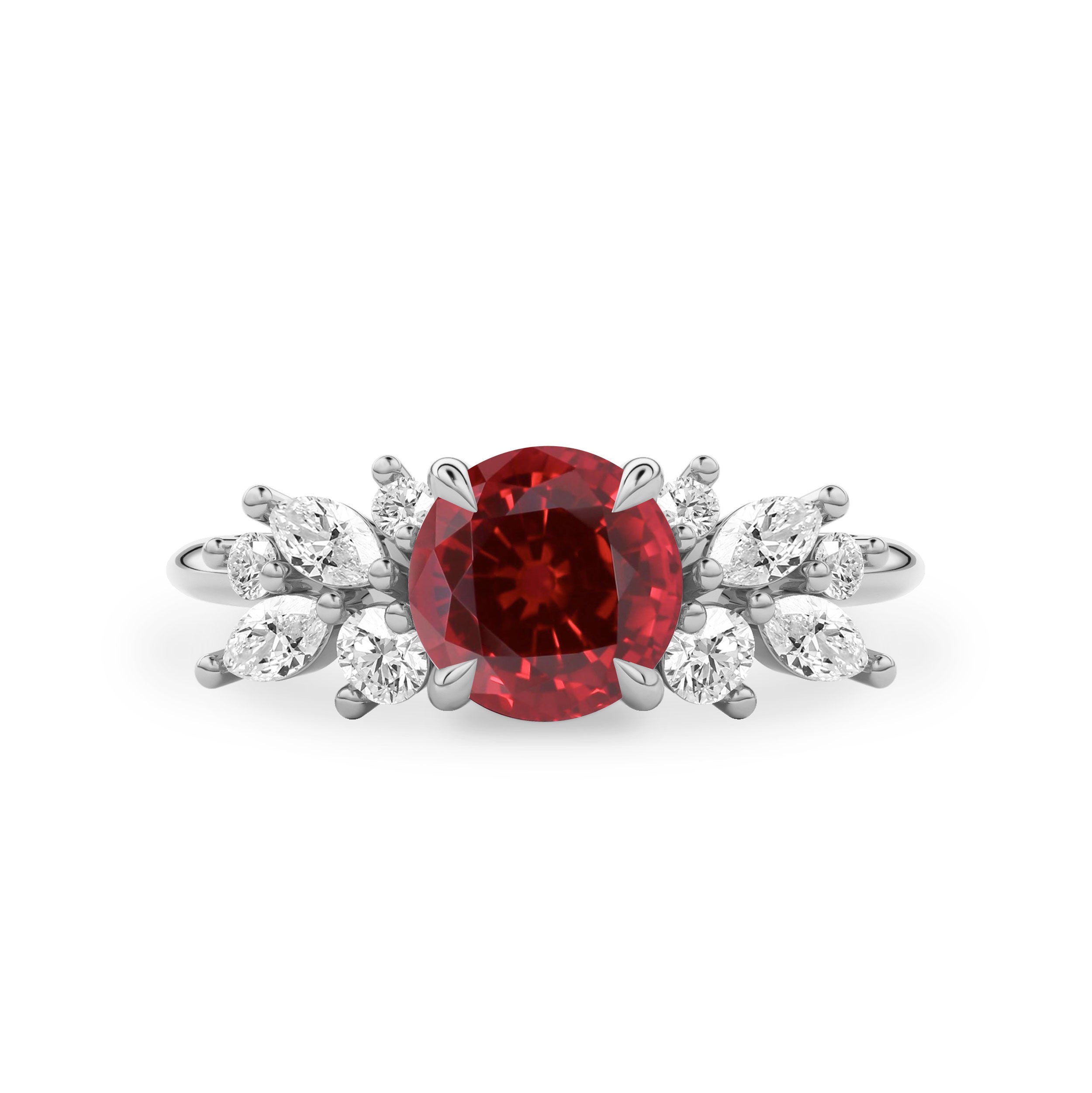 Anna's Dream Round Lab Ruby Cluster Engagement Ring