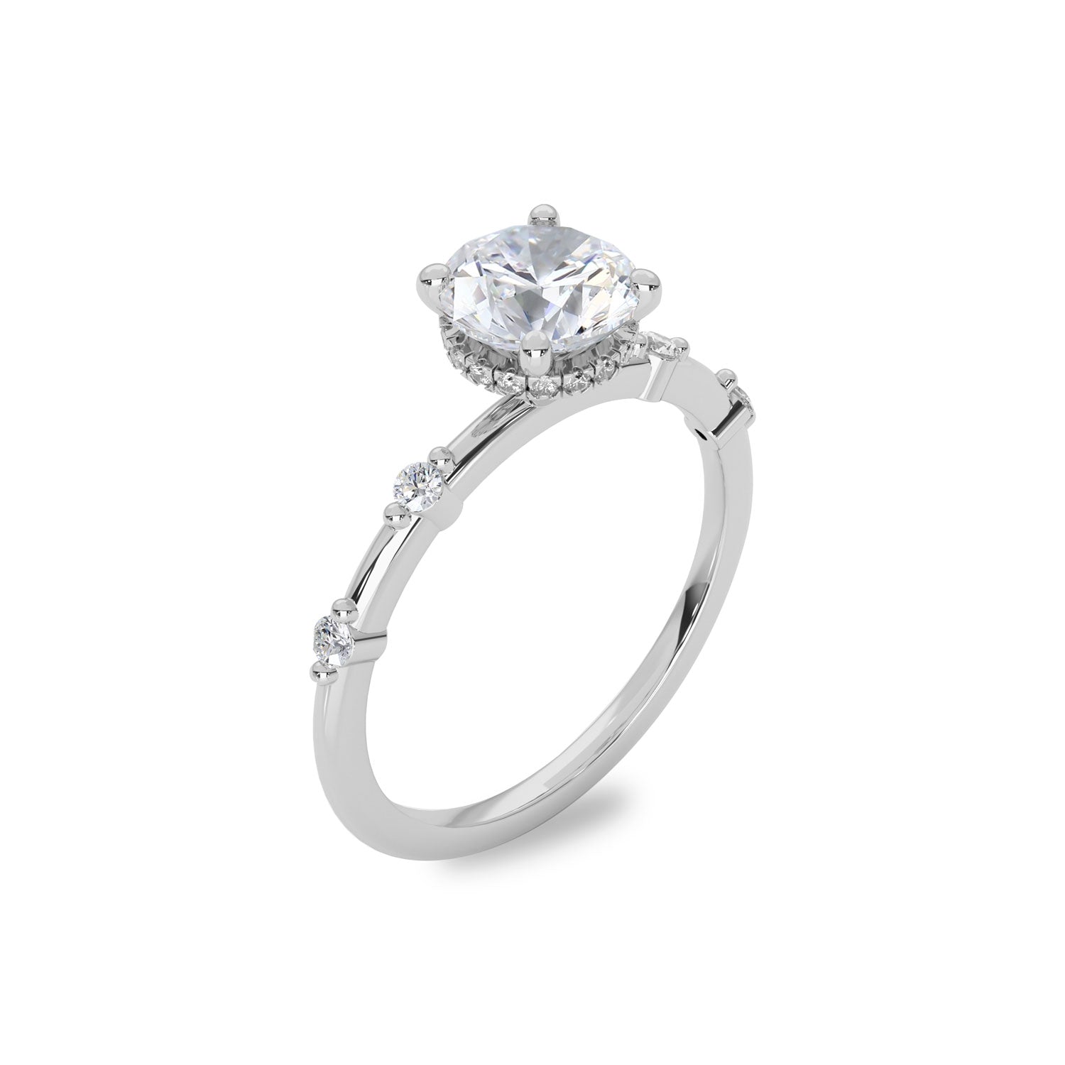 Audrey Round Hidden Halo Engagement Ring, Moissanite/Lab Grown Diamond