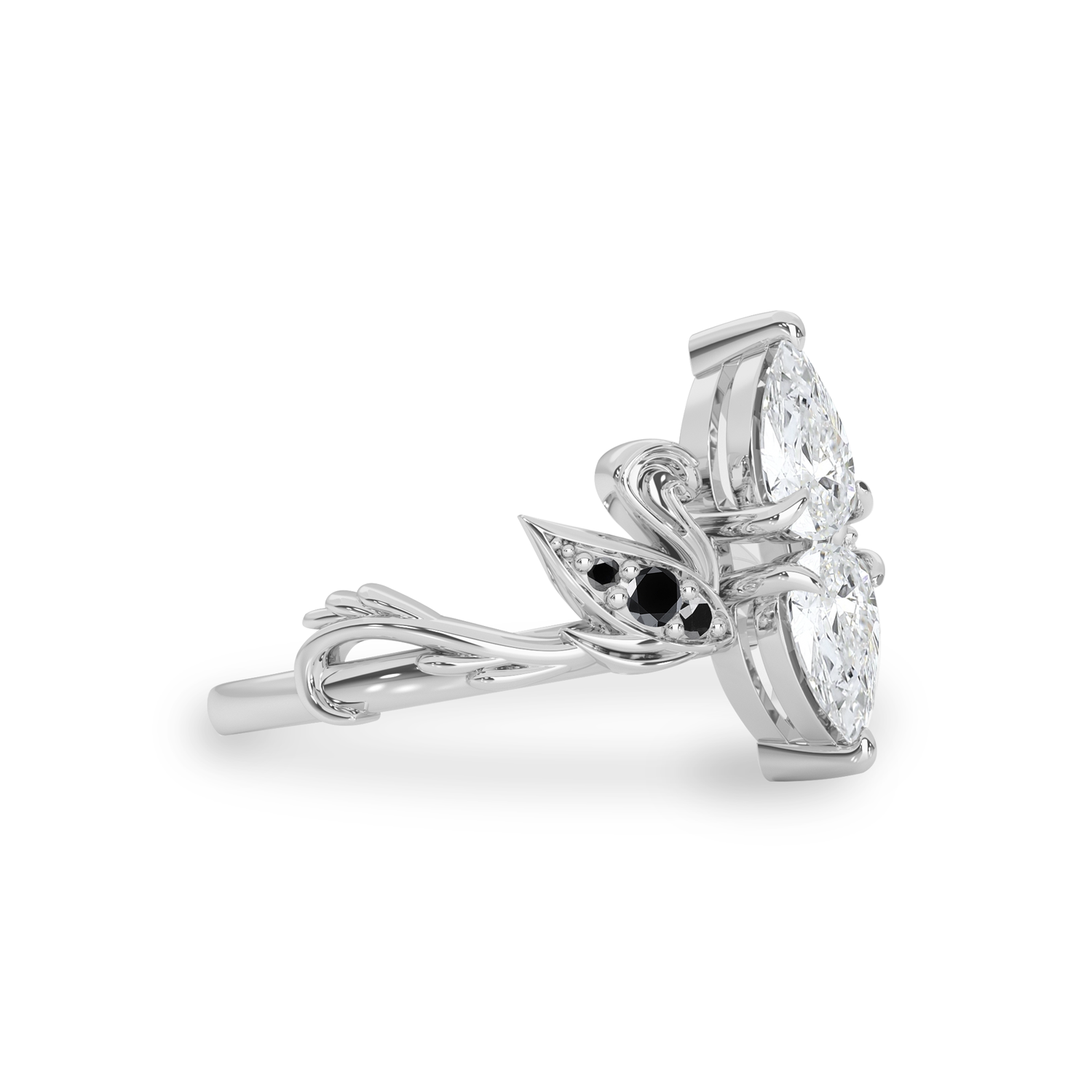 Pear Love Swan Engagement Ring, Pear Cut With Two Swans