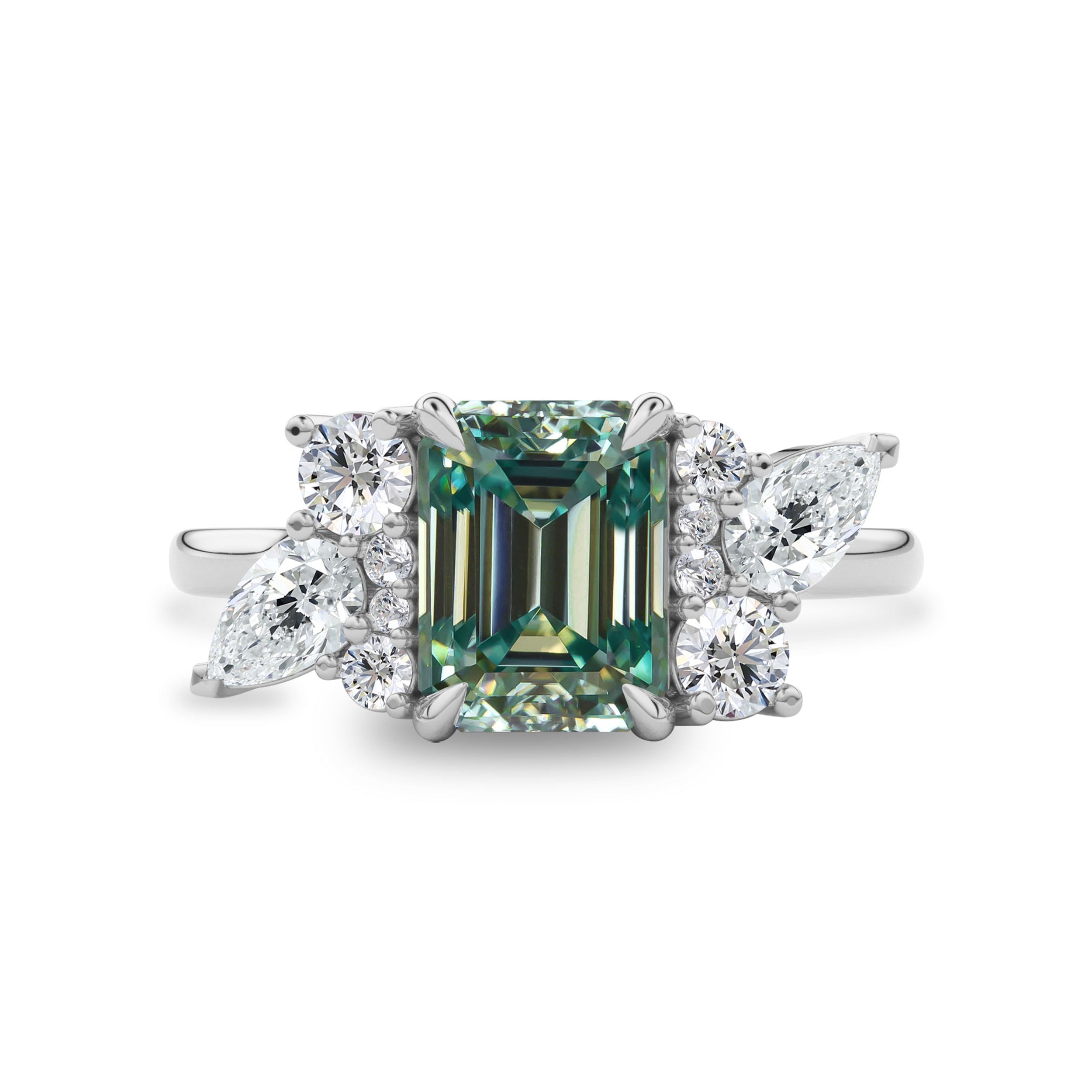 Meghan Emerald Cut Asymmetric Cluster Engagement Ring