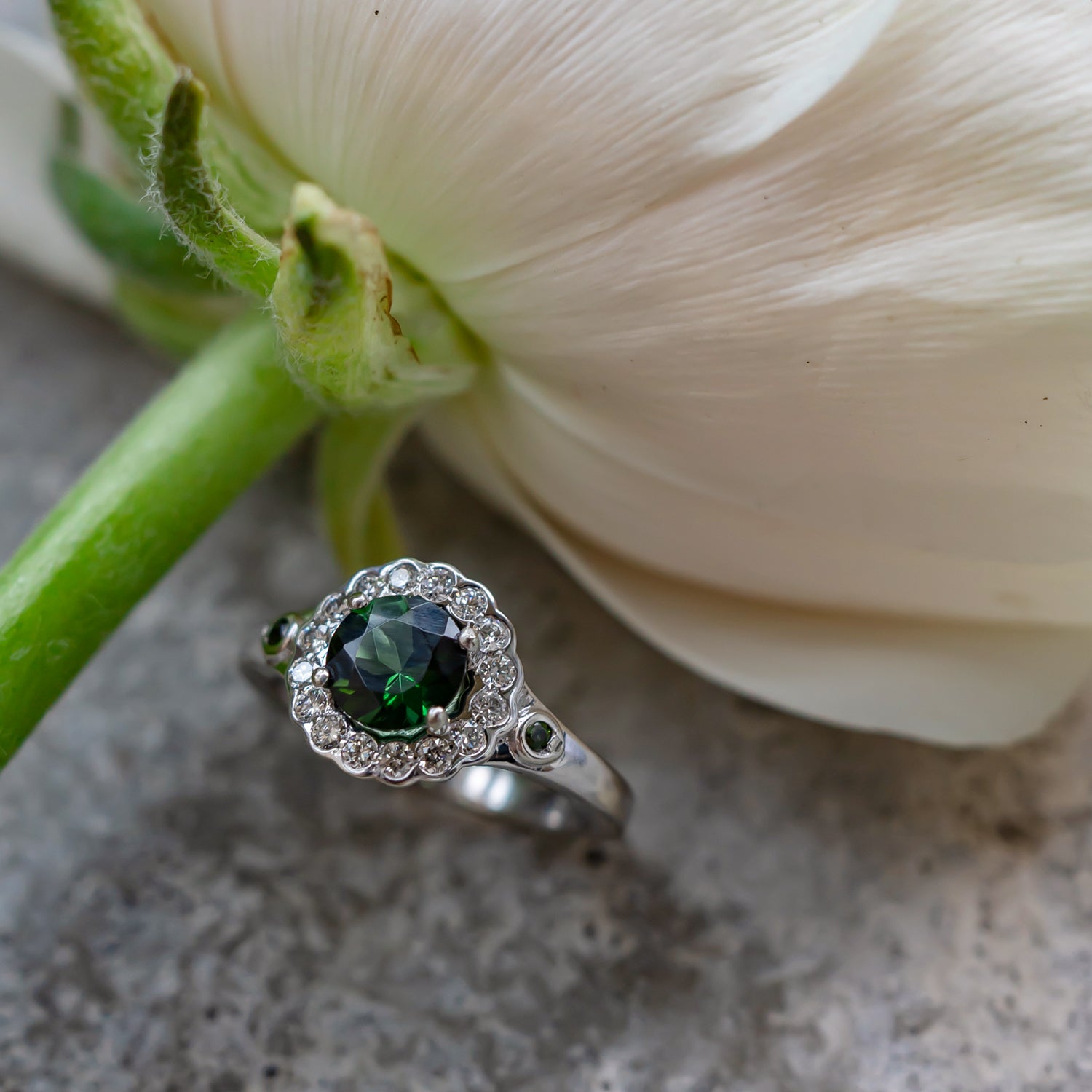 Enchanted Green Tourmaline Halo Engagement Ring