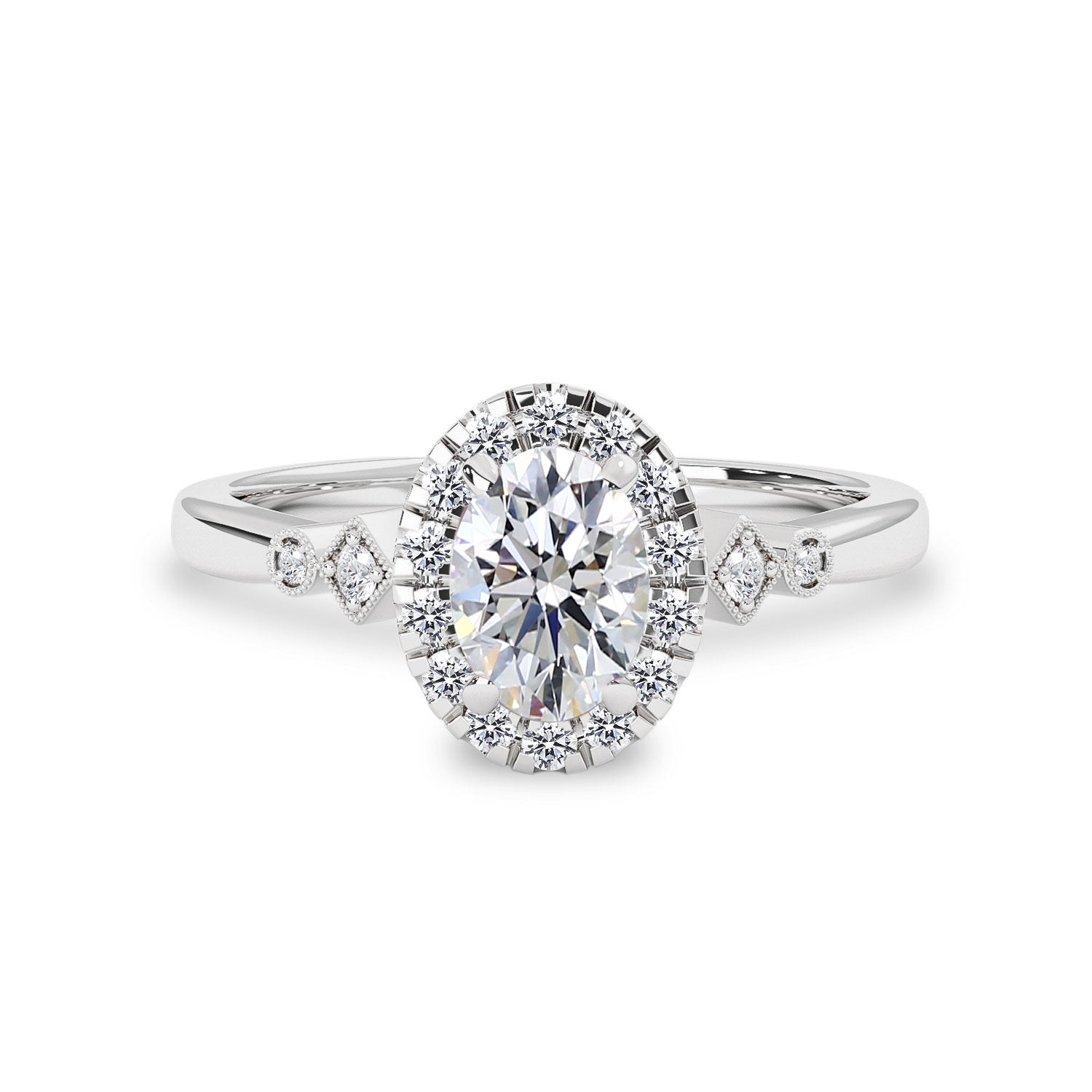 Viola Oval Halo Milgrain Cathedral Engagement Ring, Moissanite/Lab Diamond