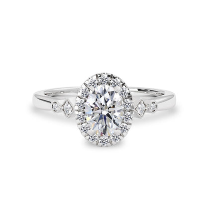 Viola Oval Halo Milgrain Cathedral Engagement Ring,