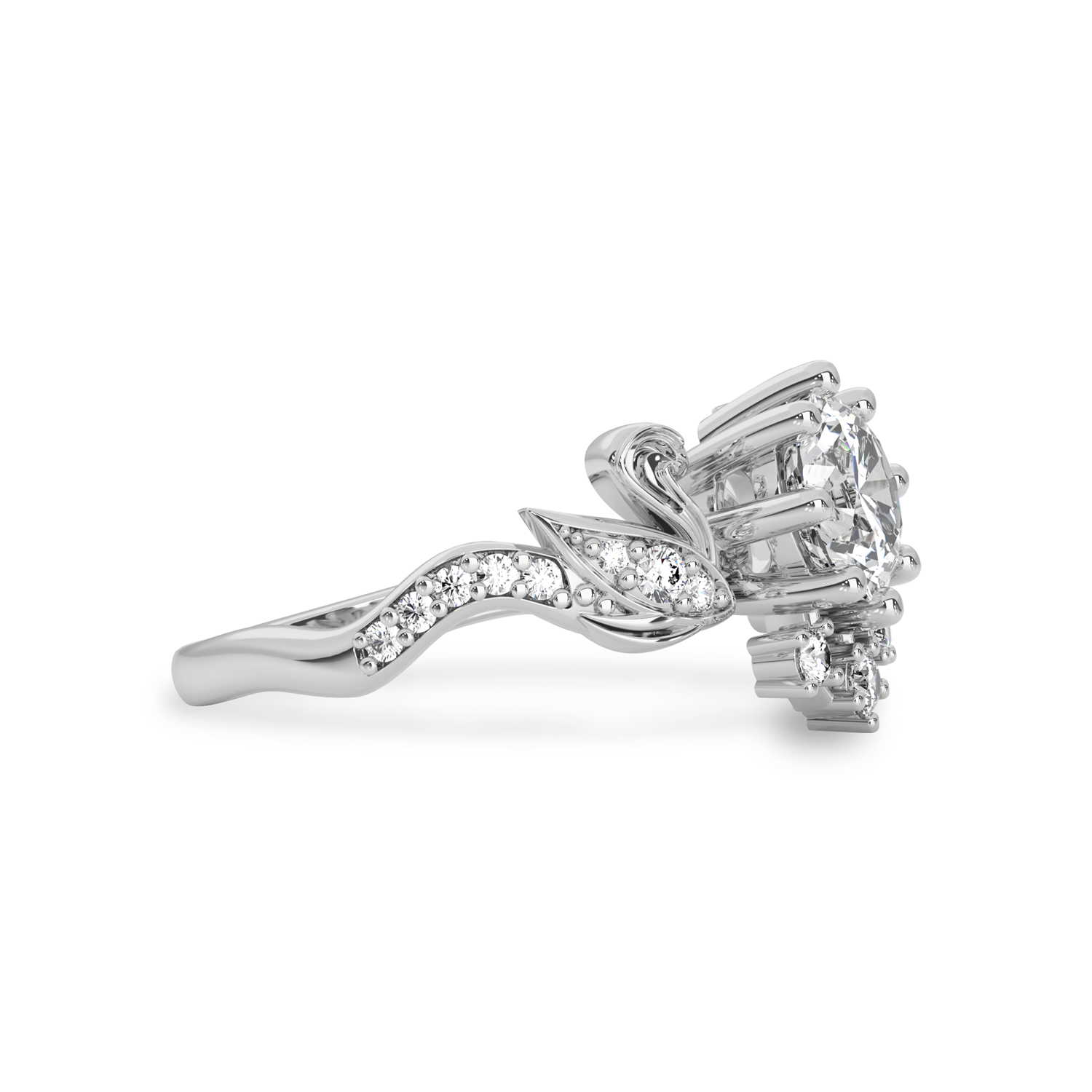 Brilliant Love Swan Engagement Ring, Round Brilliant Cut With Dual Swan