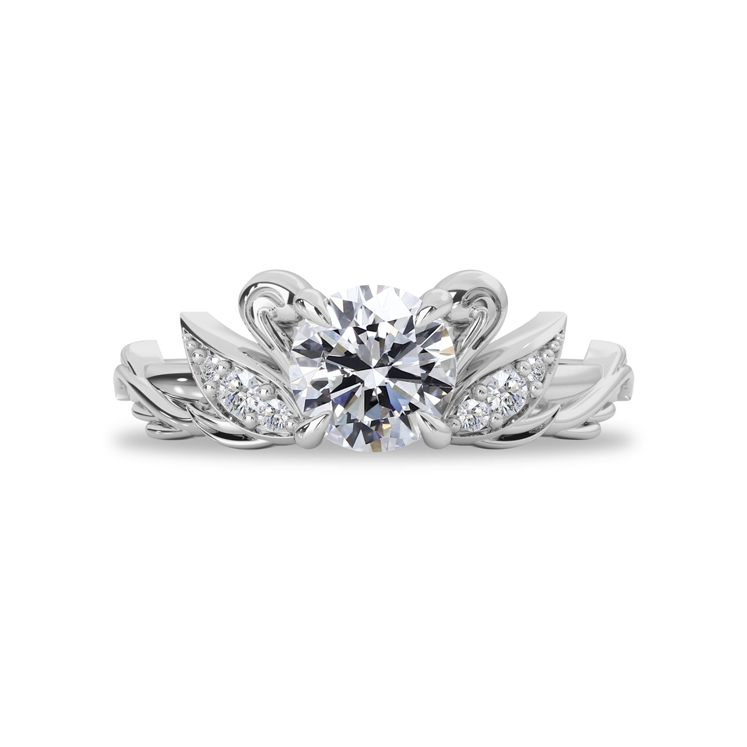 Round Love Swan Engagement Ring, Round Brilliant Cut