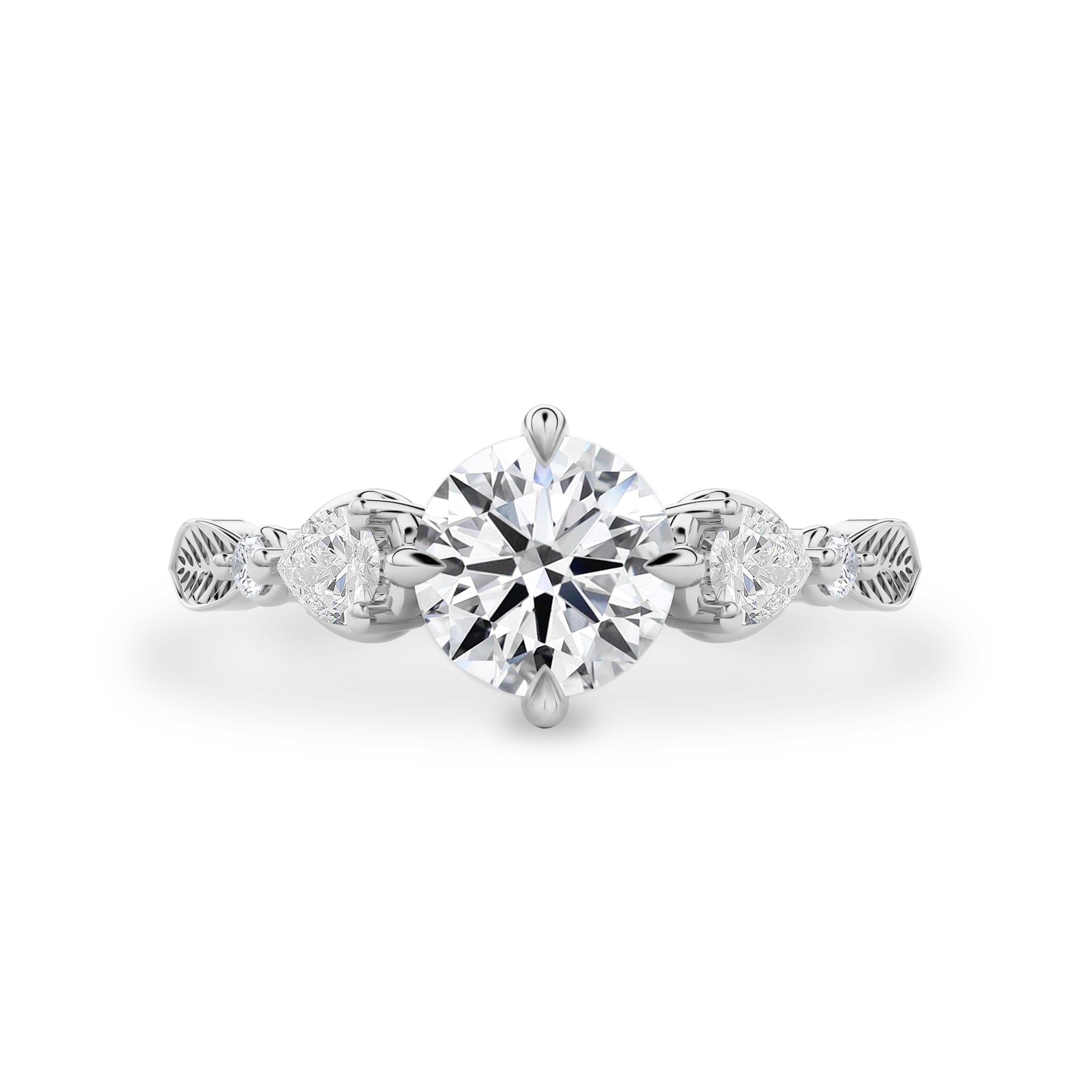 Madison Round Art Deco Leaf Engagement Ring, Compass Set