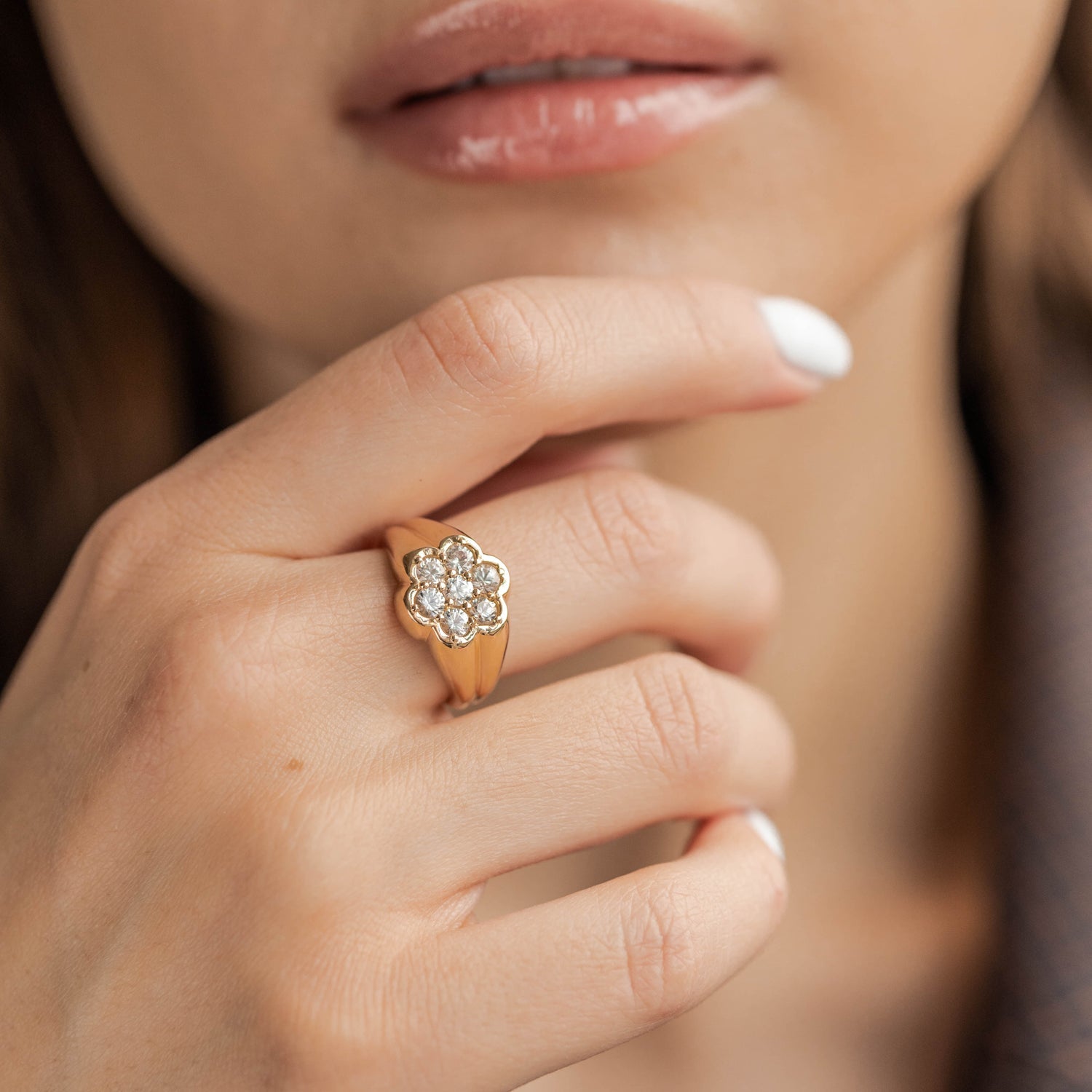 The Floral White Sapphire Signet Ring