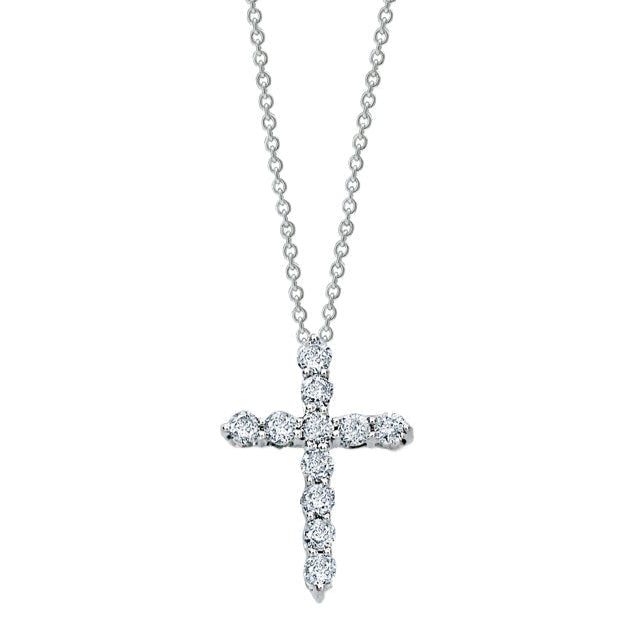 Novelty 14K White Gold Diamond Small Cross Pendant, 0.24 TCW