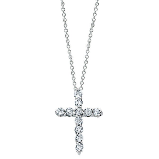 Novelty 14K White Gold Diamond Small Cross Pendant, 0.24 TCW