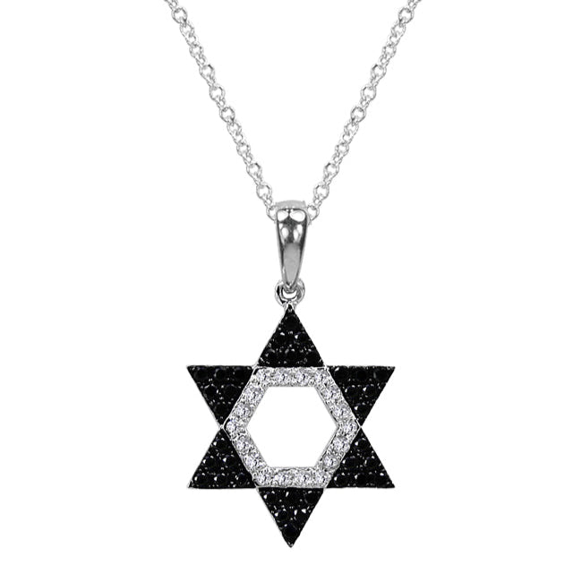 Novelty 14K Gold Black & White Diamond Star of David Pendant, 0.29 TCW