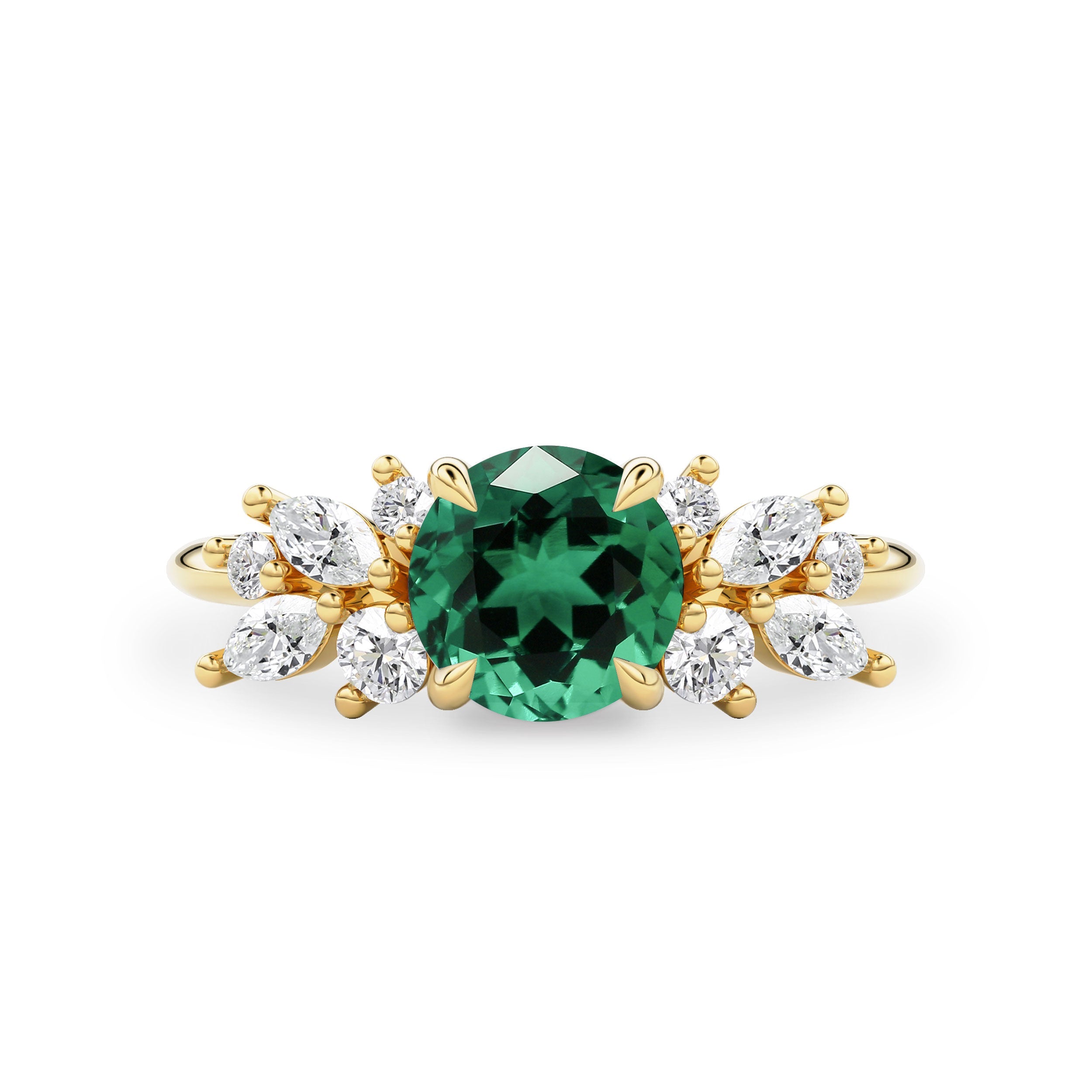 Anna's Dream Round Lab Emerald Cluster Engagement Ring