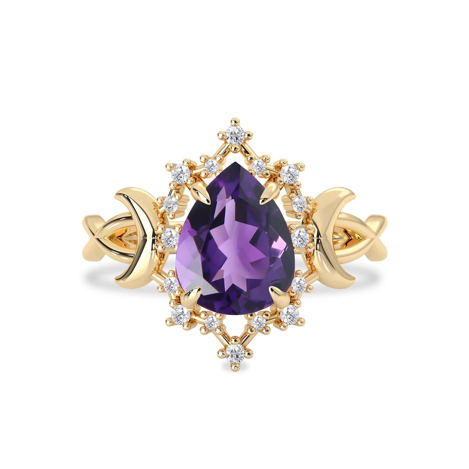 Alice Star & Moon Magic Engagement Ring, Pear Cut Amethyst